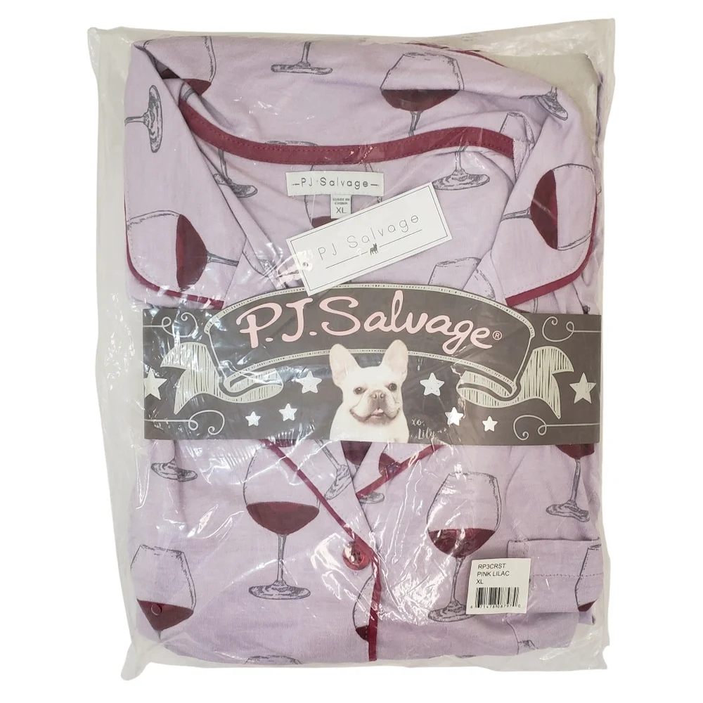 PJ SALVAGE Women's 2 Piece Wine 🍷 Print Jersey Pajama Set NWT